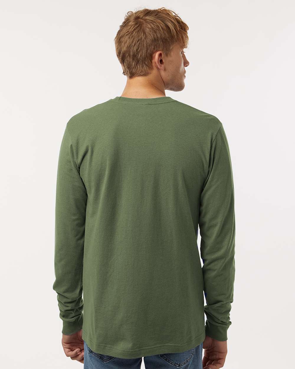 Unisex Fine Jersey Long Sleeve T-Shirt - OnModelBack - B00059212 - Military Green