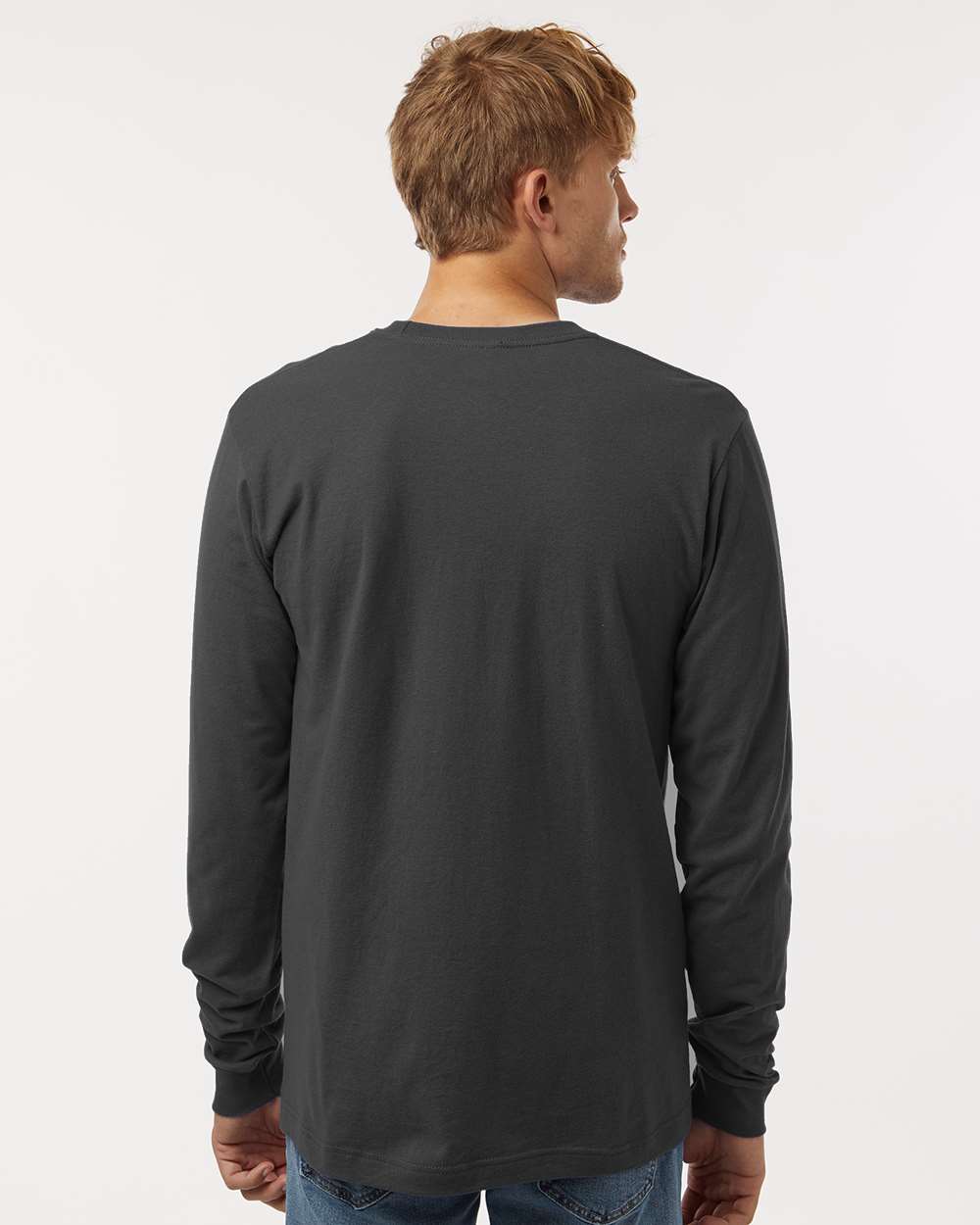 Unisex Fine Jersey Long Sleeve T-Shirt - OnModelBack - B00059592 - Charcoal