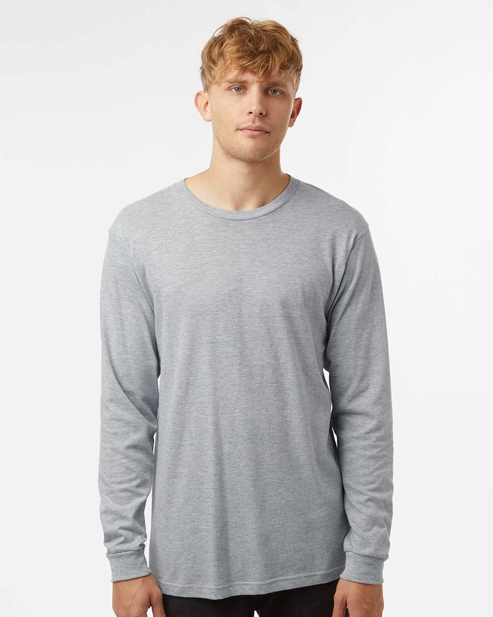Unisex Fine Jersey Long Sleeve T-Shirt - OnModelFront - B00059092 - Heather Grey
