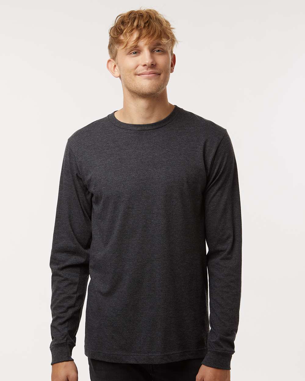 Unisex Fine Jersey Long Sleeve T-Shirt - OnModelFront - B00059152 - Heather Graphite