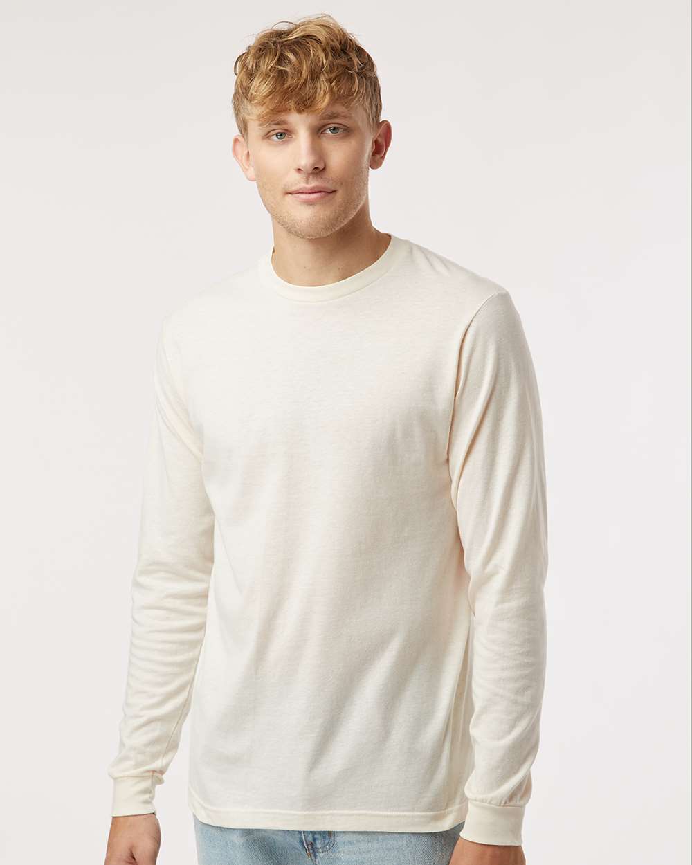 Unisex Fine Jersey Long Sleeve T-Shirt - OnModelFront - B00059242 - Natural