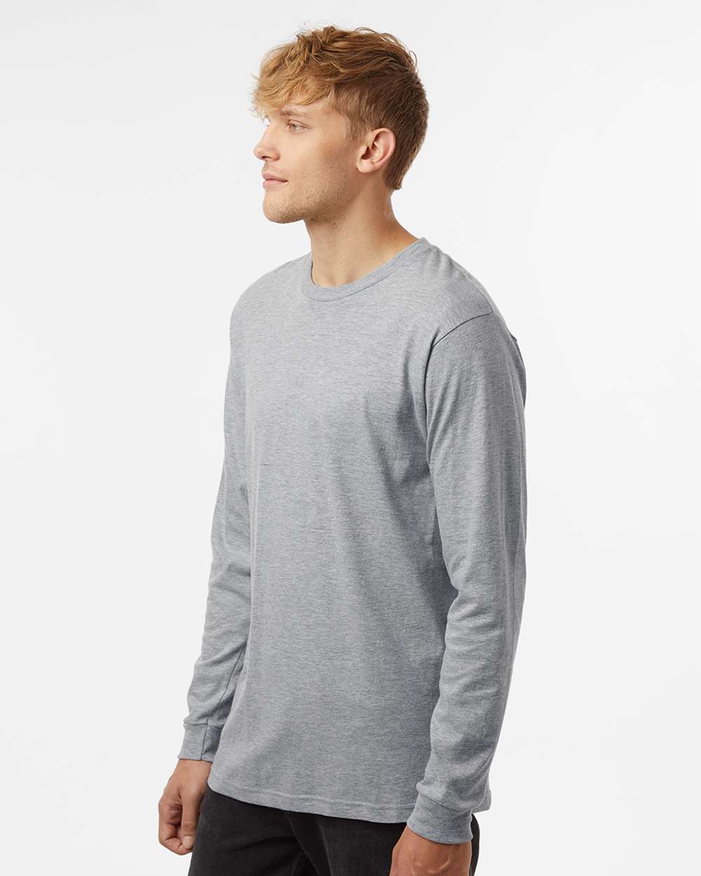 Unisex Fine Jersey Long Sleeve T-Shirt - OnModelSide - B00059092 - Heather Grey