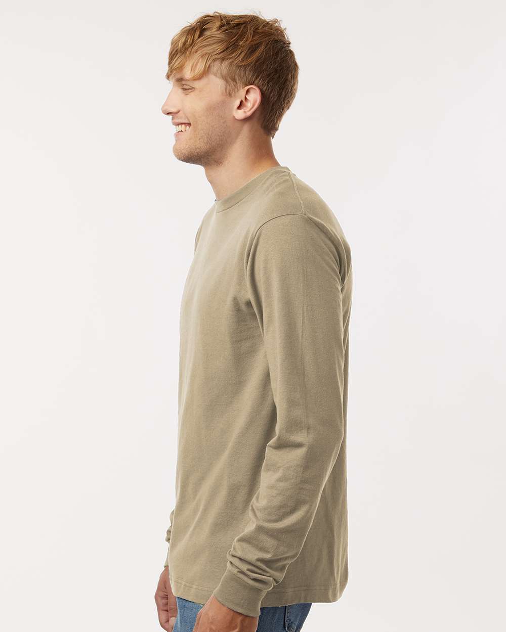 Unisex Fine Jersey Long Sleeve T-Shirt - OnModelSide - B00059102 - Sand