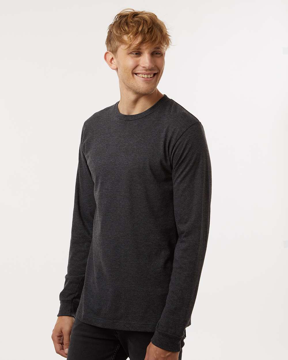 Unisex Fine Jersey Long Sleeve T-Shirt - OnModelSide - B00059152 - Heather Graphite