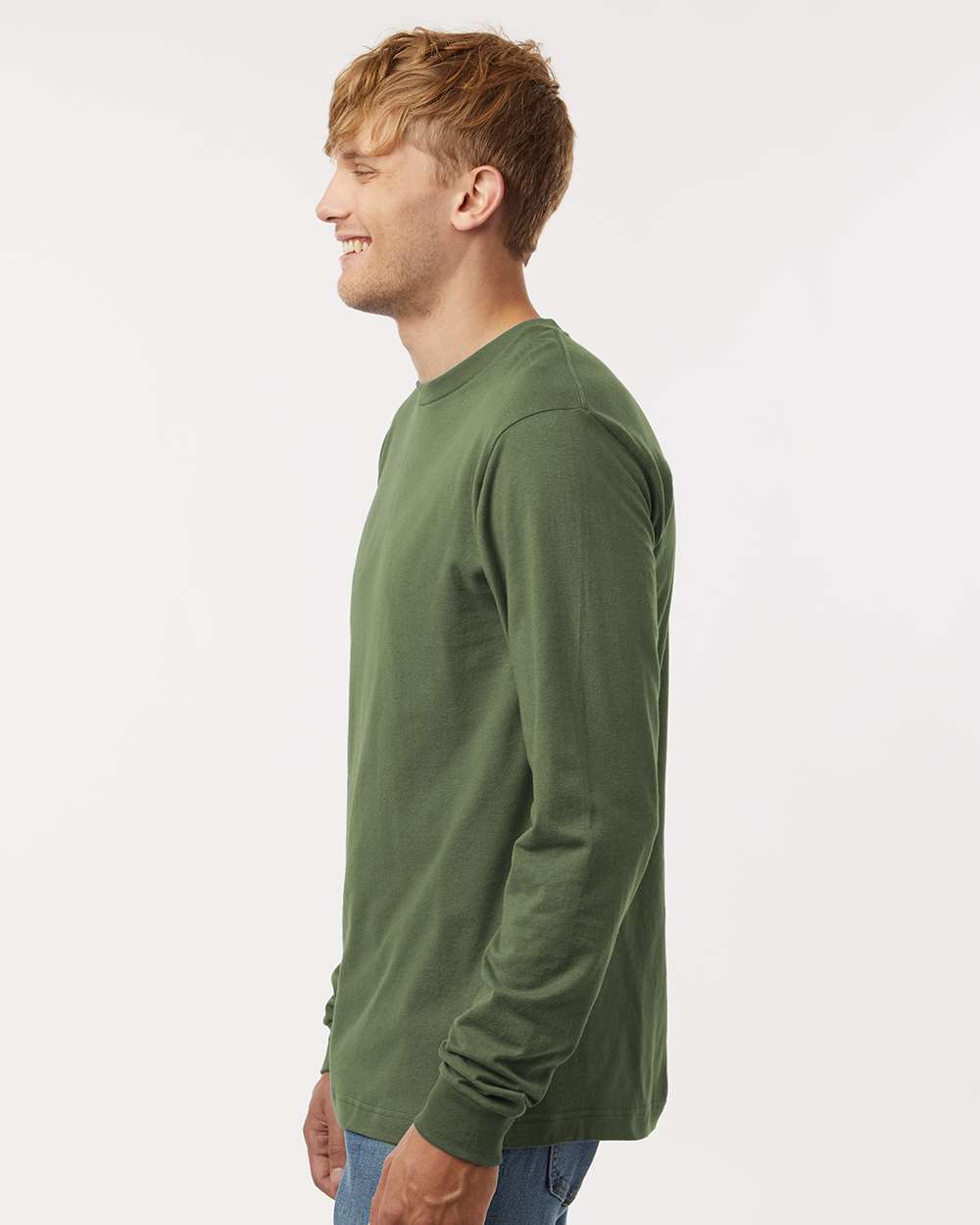 Unisex Fine Jersey Long Sleeve T-Shirt - OnModelSide - B00059212 - Military Green