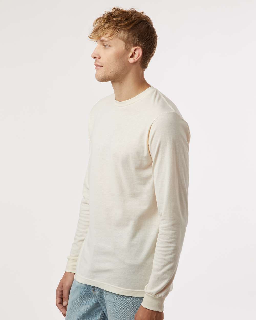 Unisex Fine Jersey Long Sleeve T-Shirt - OnModelSide - B00059242 - Natural