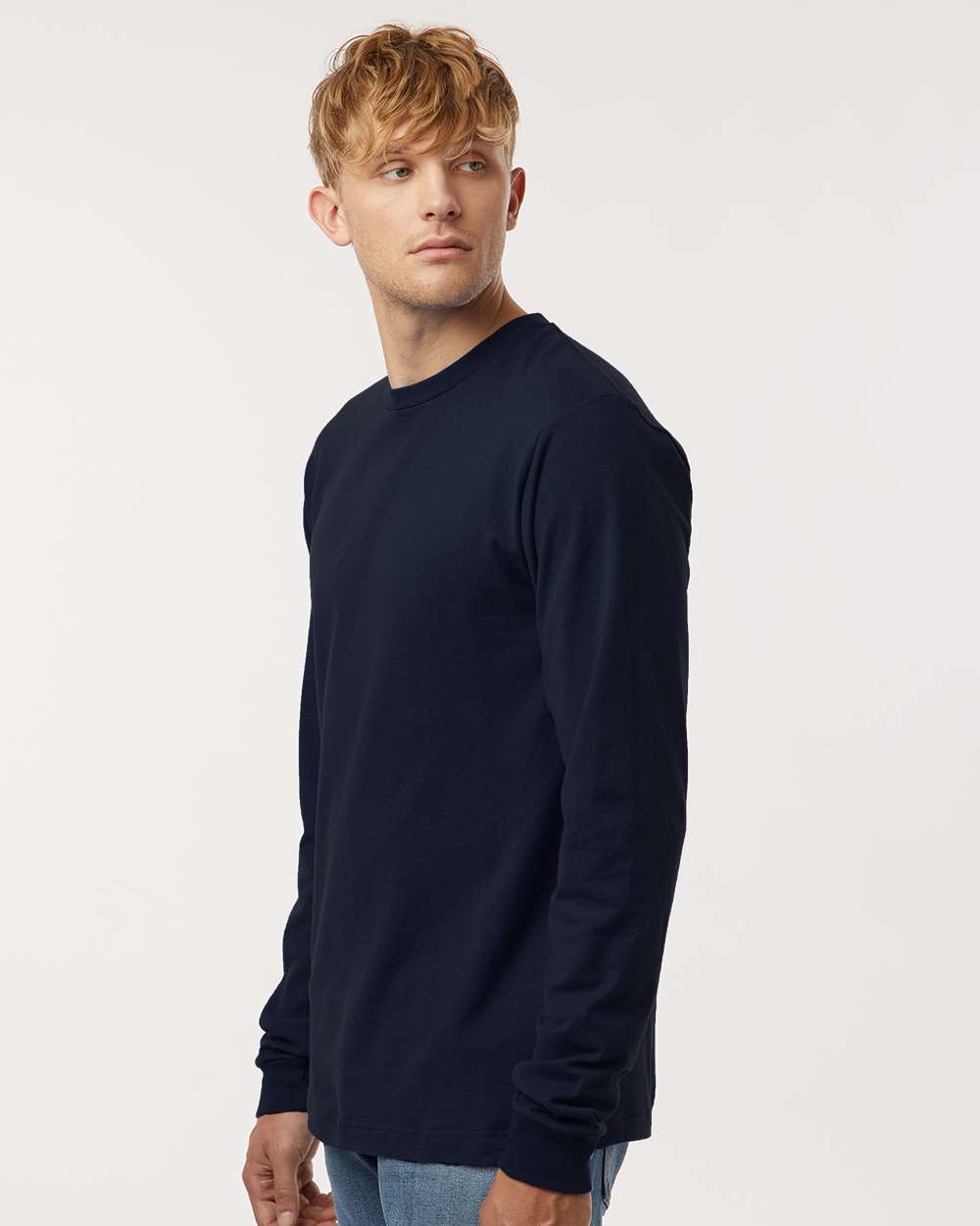Unisex Fine Jersey Long Sleeve T-Shirt - OnModelSide - B00059652 - Navy