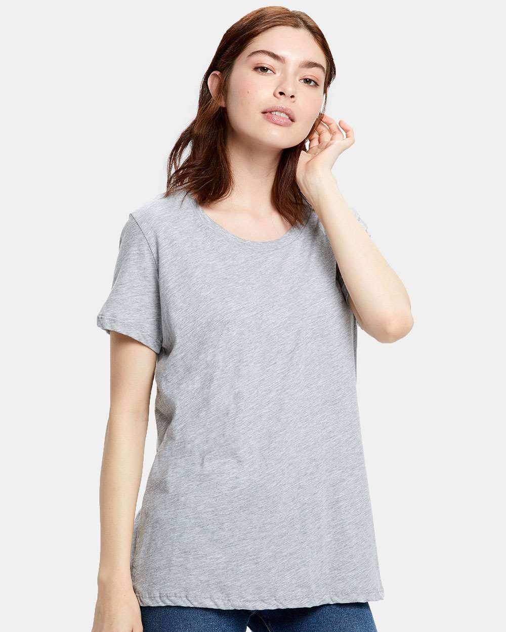 Women's Loose Fit Boyfriend Tee - OnModelFront - B10073593 - Heather Grey