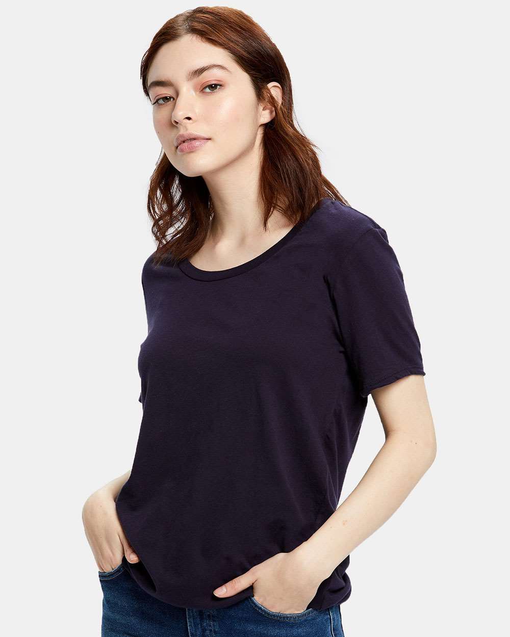 Women's Loose Fit Boyfriend Tee - OnModelFront - B10073753 - Midnight Navy