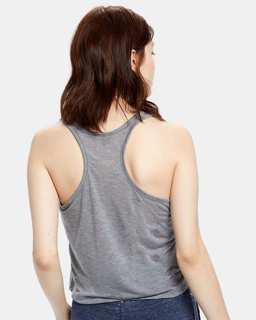 Women's Sheer Cropped Racer Tank Top - OnModelBack - B11173594 - Heather Grey