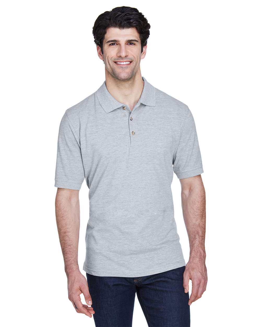 Men's Classic Piqué Polo - OnModelFront - B922E1094 - Heather Grey