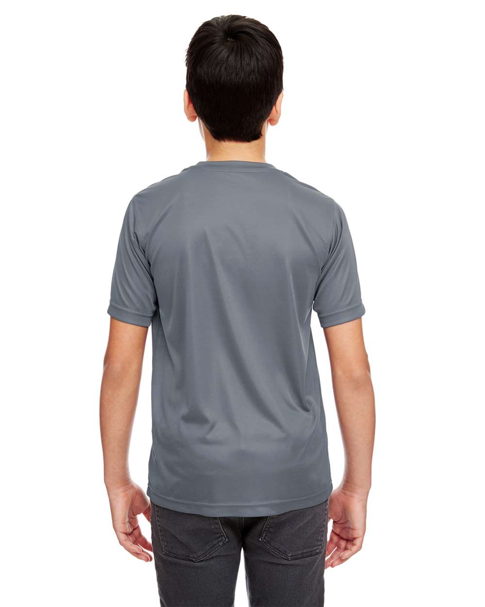 Youth Cool & Dry Sport Performance Interlock T-shirt - OnModelBack - B909E1622 - Charcoal