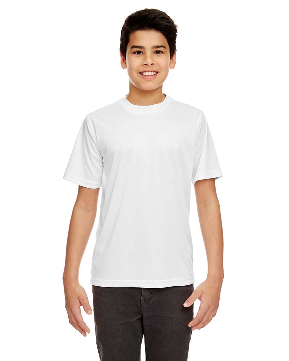 Youth Cool & Dry Sport Performance Interlock T-shirt - OnModelFront - B909E1002 - White