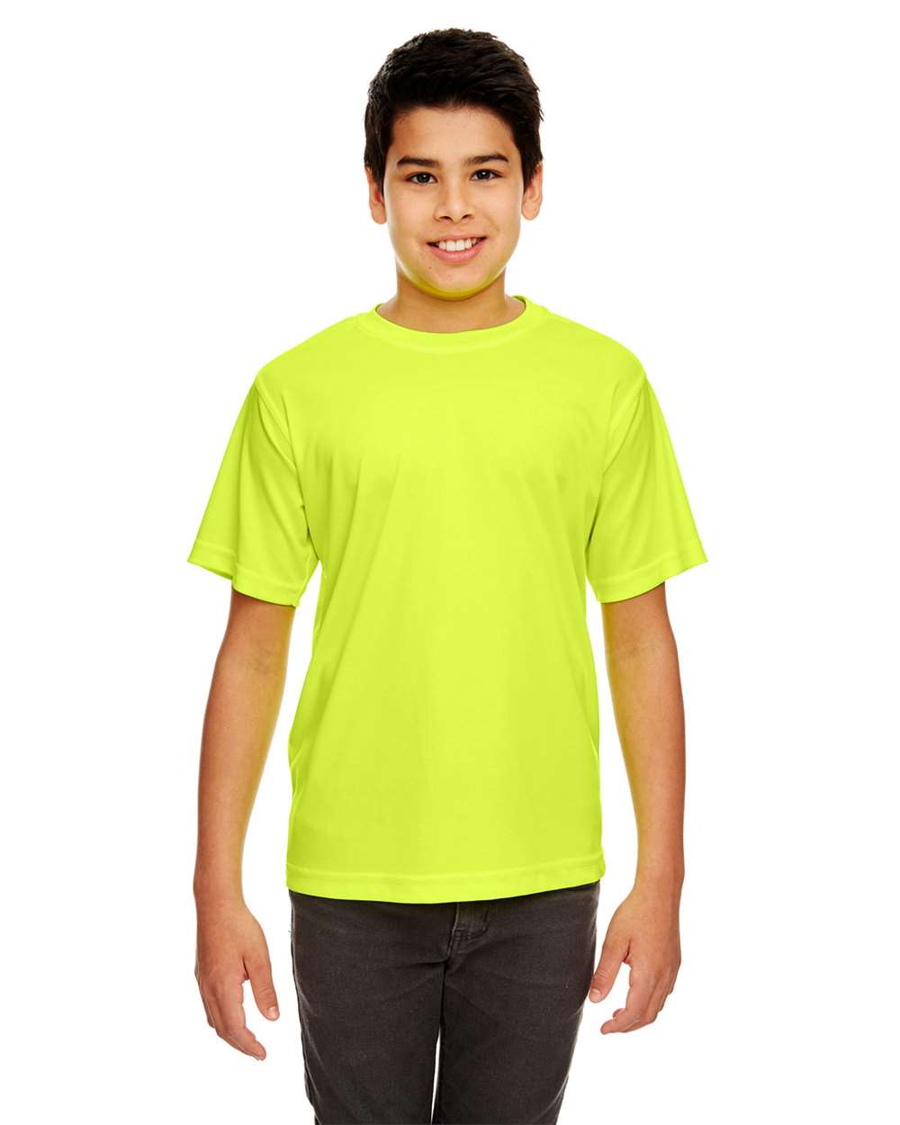 Youth Cool & Dry Sport Performance Interlock T-shirt - OnModelFront - B909E1122 - Bright Yellow