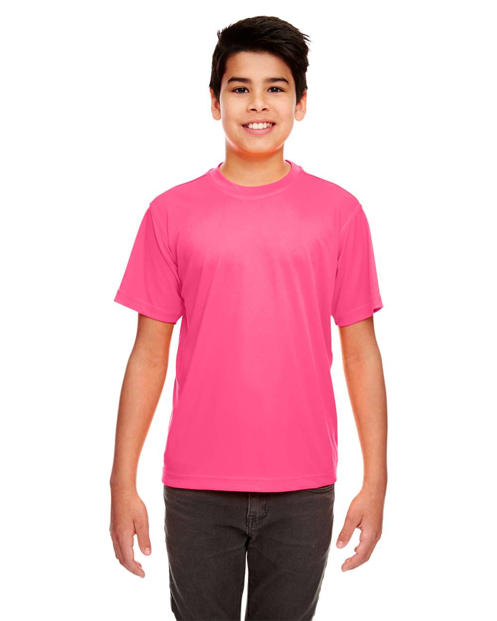 Youth Cool & Dry Sport Performance Interlock T-shirt - OnModelFront - B909E1302 - Heliconia