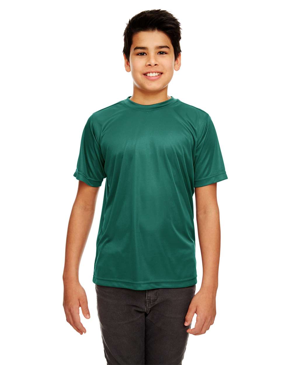 Youth Cool & Dry Sport Performance Interlock T-shirt - OnModelFront - B909E1543 - Forest Green