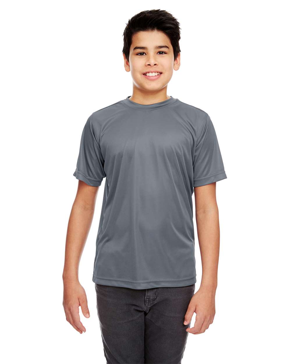 Youth Cool & Dry Sport Performance Interlock T-shirt - OnModelFront - B909E1622 - Charcoal