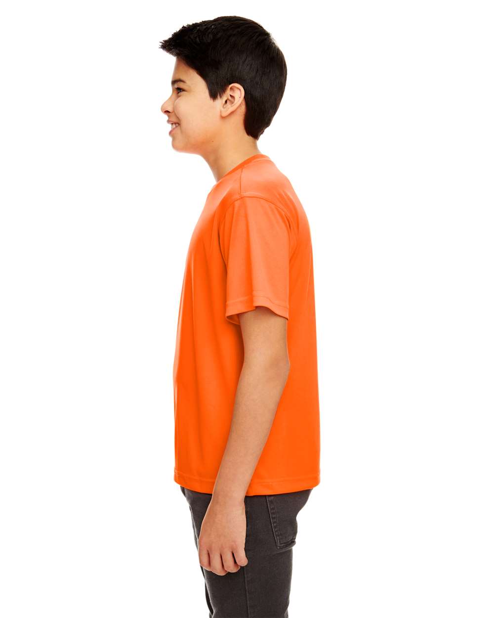 Youth Cool & Dry Sport Performance Interlock T-shirt - OnModelSide - B909E1662 - Bright Orange
