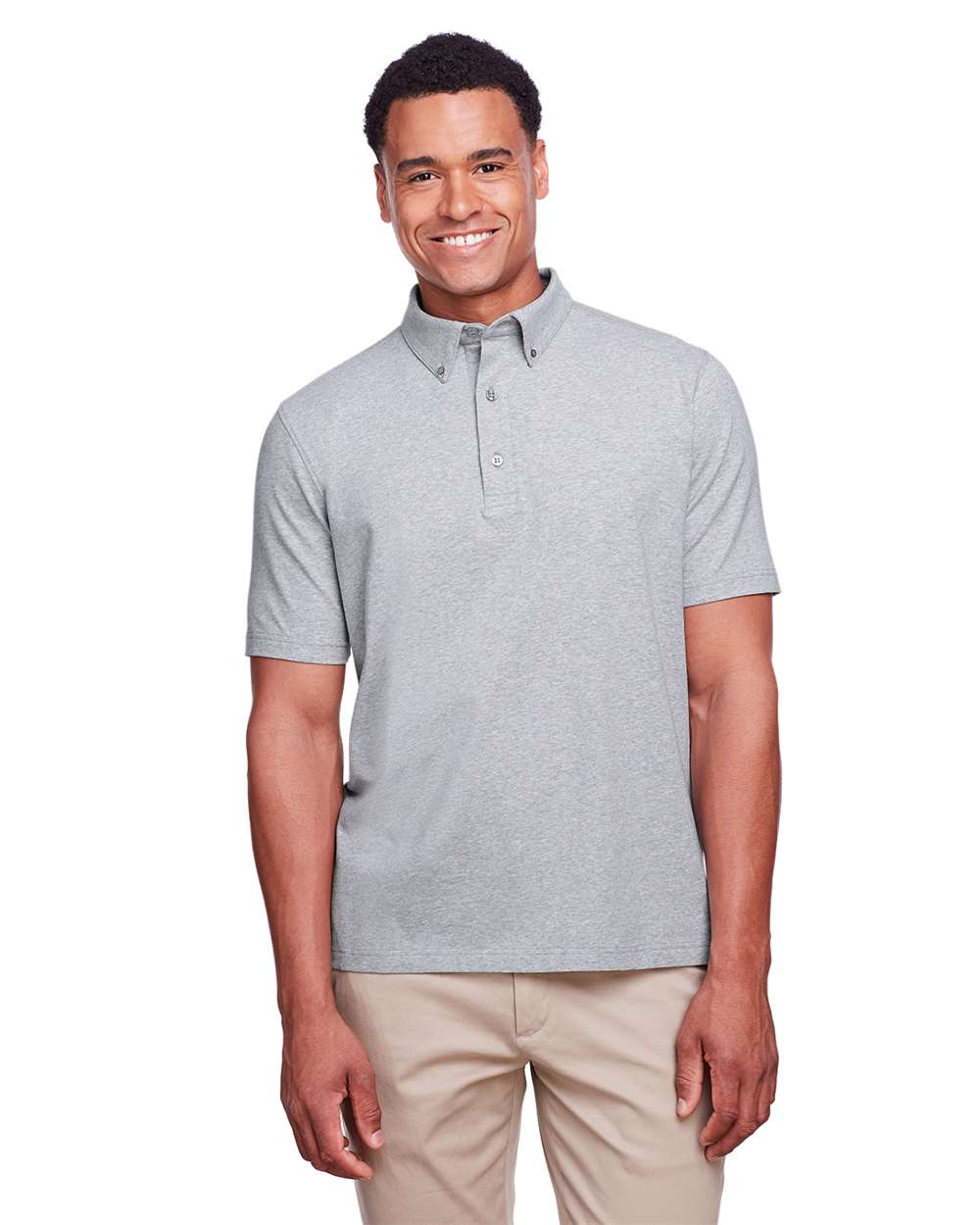 Men's Lakeshore Stretch Cotton Performance Polo - OnModelFront - B960E1093 - Heather Grey