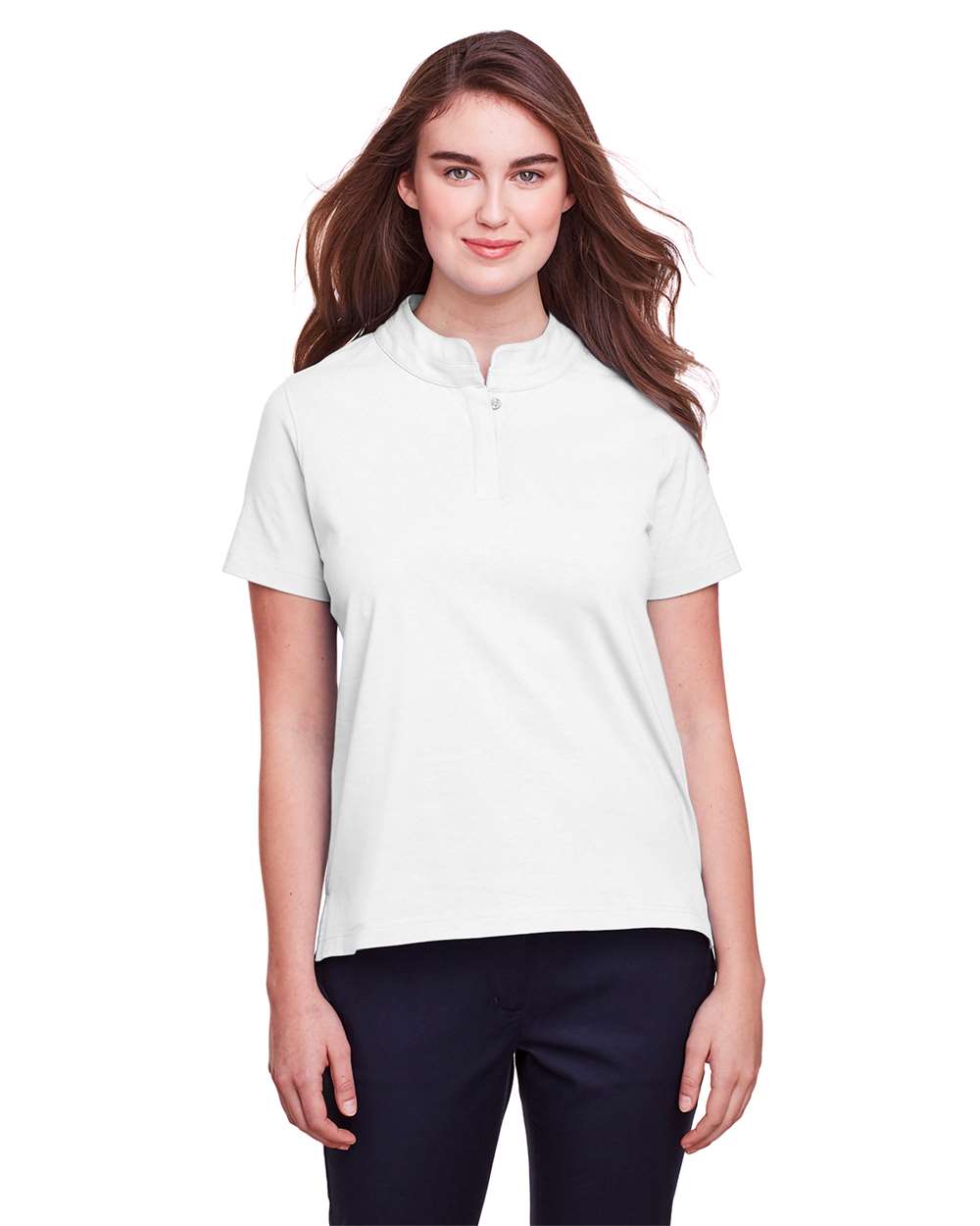 Women's Lakeshore Stretch Cotton Performance Polo - OnModelFront - B961E1002 - White