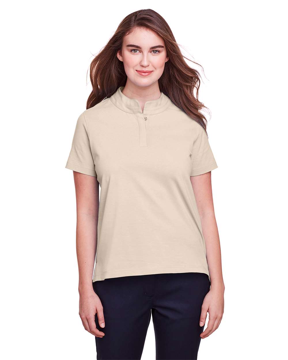 Women's Lakeshore Stretch Cotton Performance Polo - OnModelFront - B961E1242 - Stone