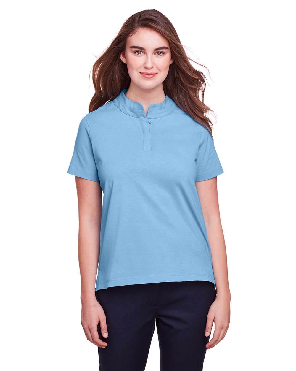 Women's Lakeshore Stretch Cotton Performance Polo - OnModelFront - B961E1262 - Columbia Blue