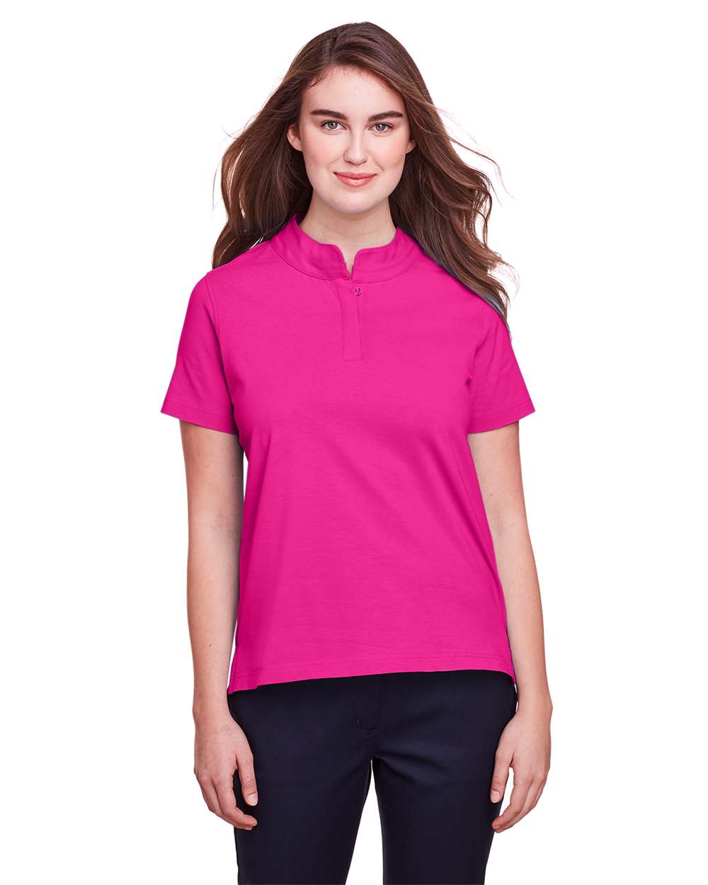 Women's Lakeshore Stretch Cotton Performance Polo - OnModelFront - B961E1302 - Heliconia
