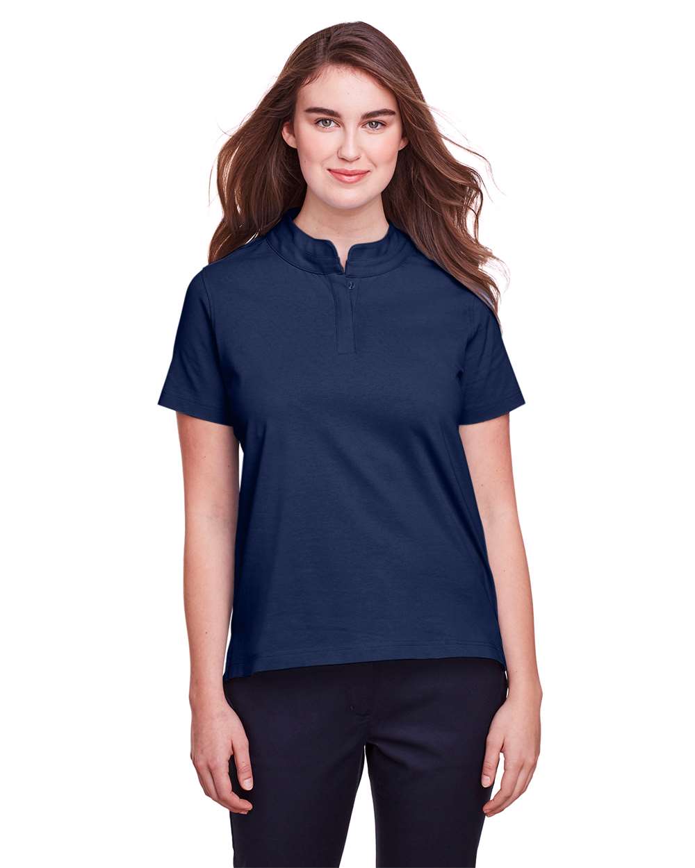 Women's Lakeshore Stretch Cotton Performance Polo - OnModelFront - B961E1652 - Navy