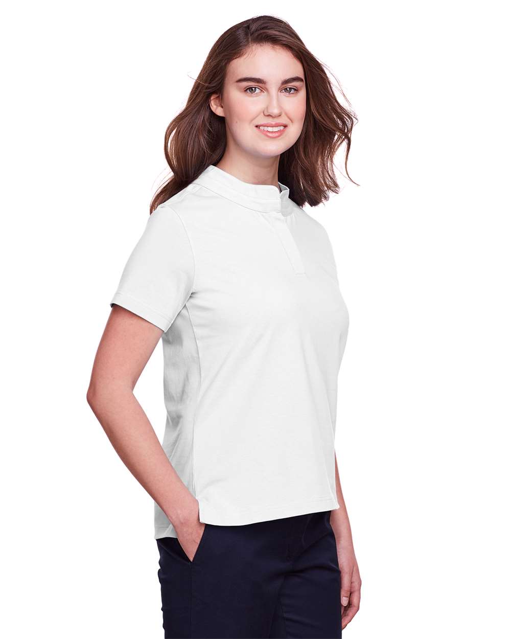 Women's Lakeshore Stretch Cotton Performance Polo - OnModelSide - B961E1002 - White