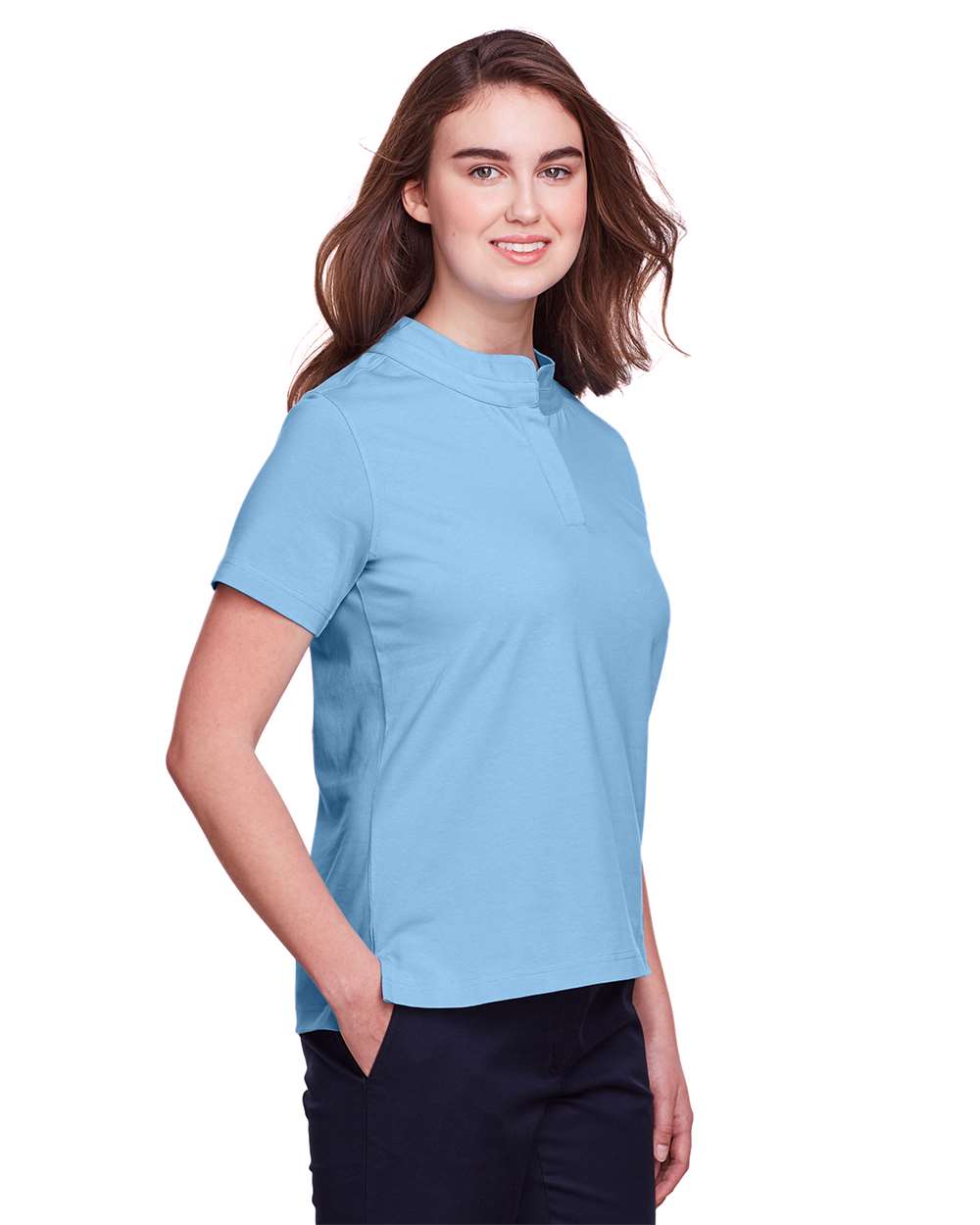 Women's Lakeshore Stretch Cotton Performance Polo - OnModelSide - B961E1262 - Columbia Blue