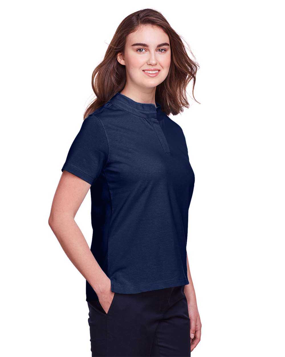 Women's Lakeshore Stretch Cotton Performance Polo - OnModelSide - B961E1652 - Navy
