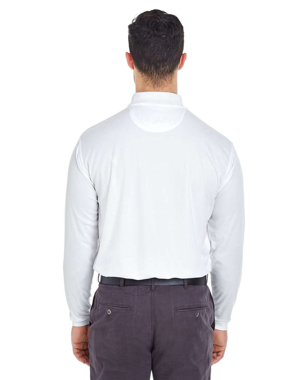 Men's Cool & Dry Long Sleeve Mesh Piqué Polo - OnModelBack - B885E1003 - White