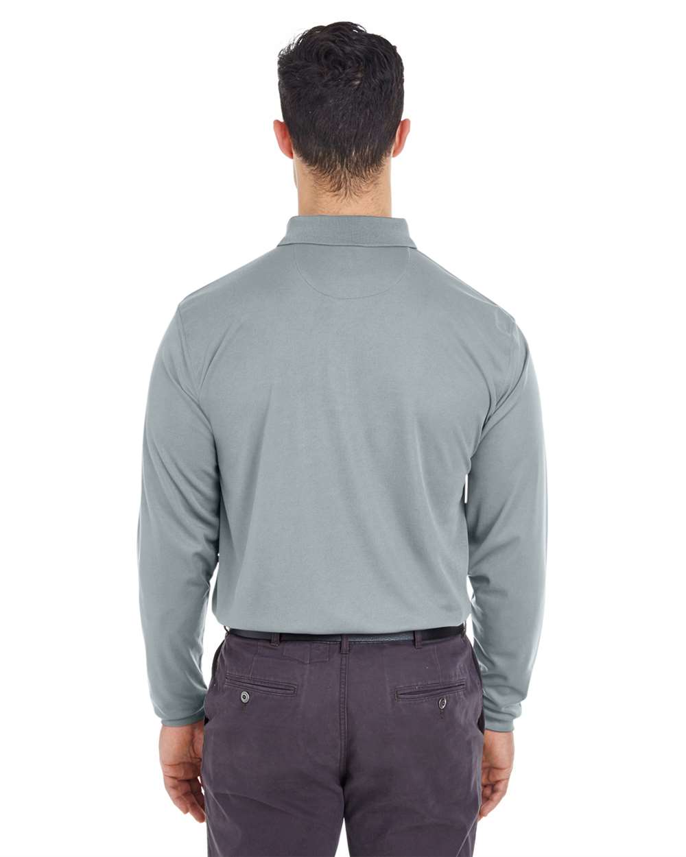 Men's Cool & Dry Long Sleeve Mesh Piqué Polo - OnModelBack - B885E1353 - Silver