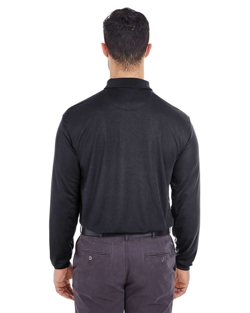 Men's Cool & Dry Long Sleeve Mesh Piqué Polo - OnModelBack - B885E1503 - Black