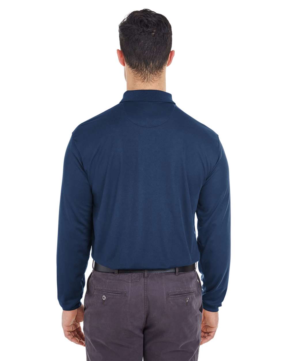 Men's Cool & Dry Long Sleeve Mesh Piqué Polo - OnModelBack - B885E1653 - Navy