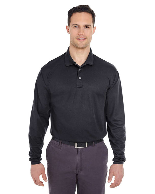 Men's Cool & Dry Long Sleeve Mesh Piqué Polo - OnModelFront - B885E1503 - Black