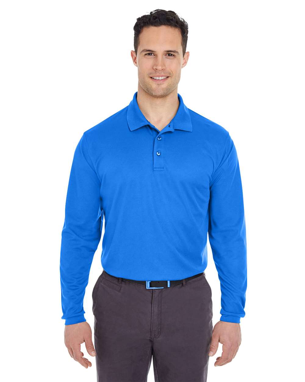 Men's Cool & Dry Long Sleeve Mesh Piqué Polo - OnModelFront - B885E1753 - Royal