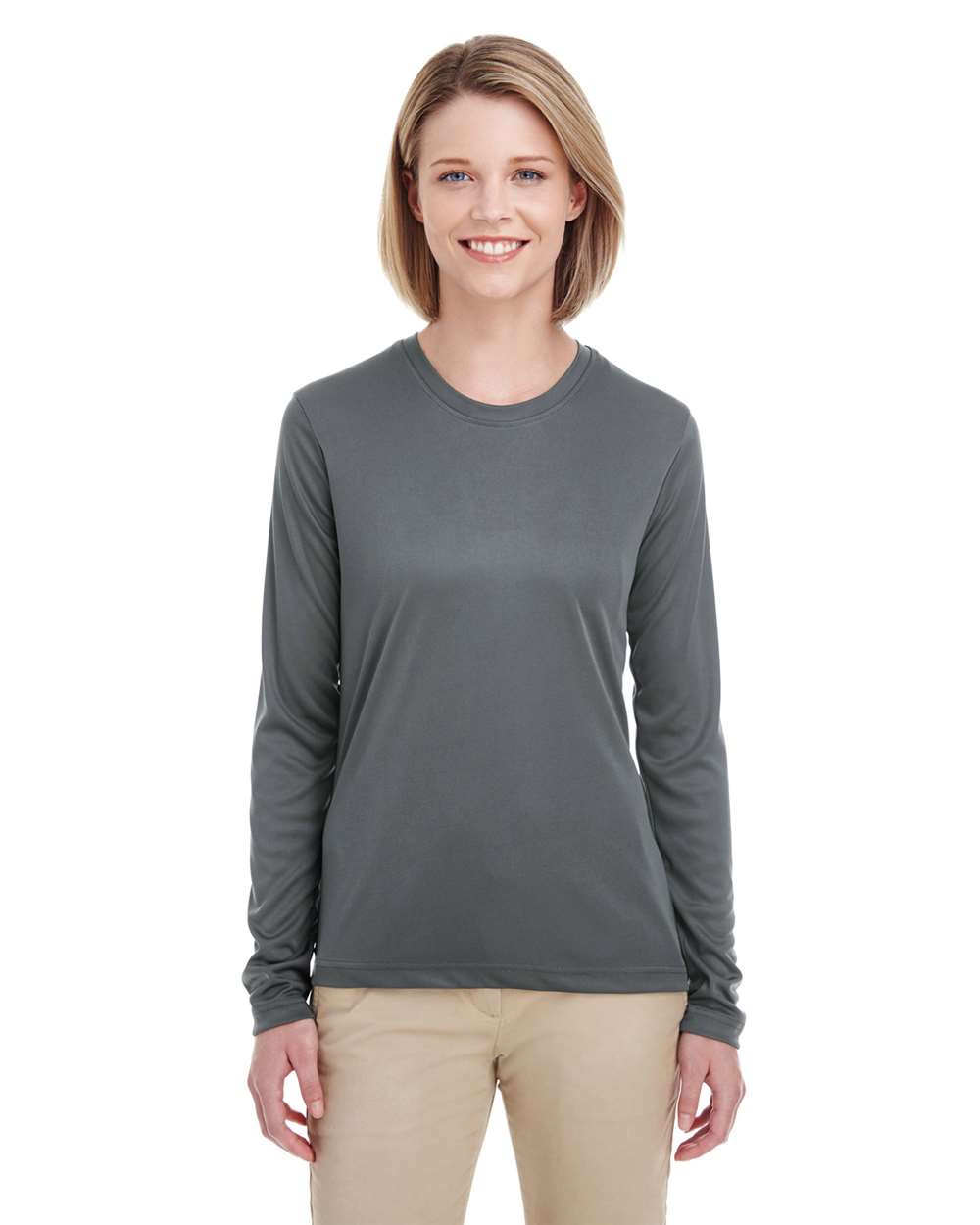 Women's Cool & Dry Performance Long Sleeve Top - OnModelFront - B936E1623 - Charcoal