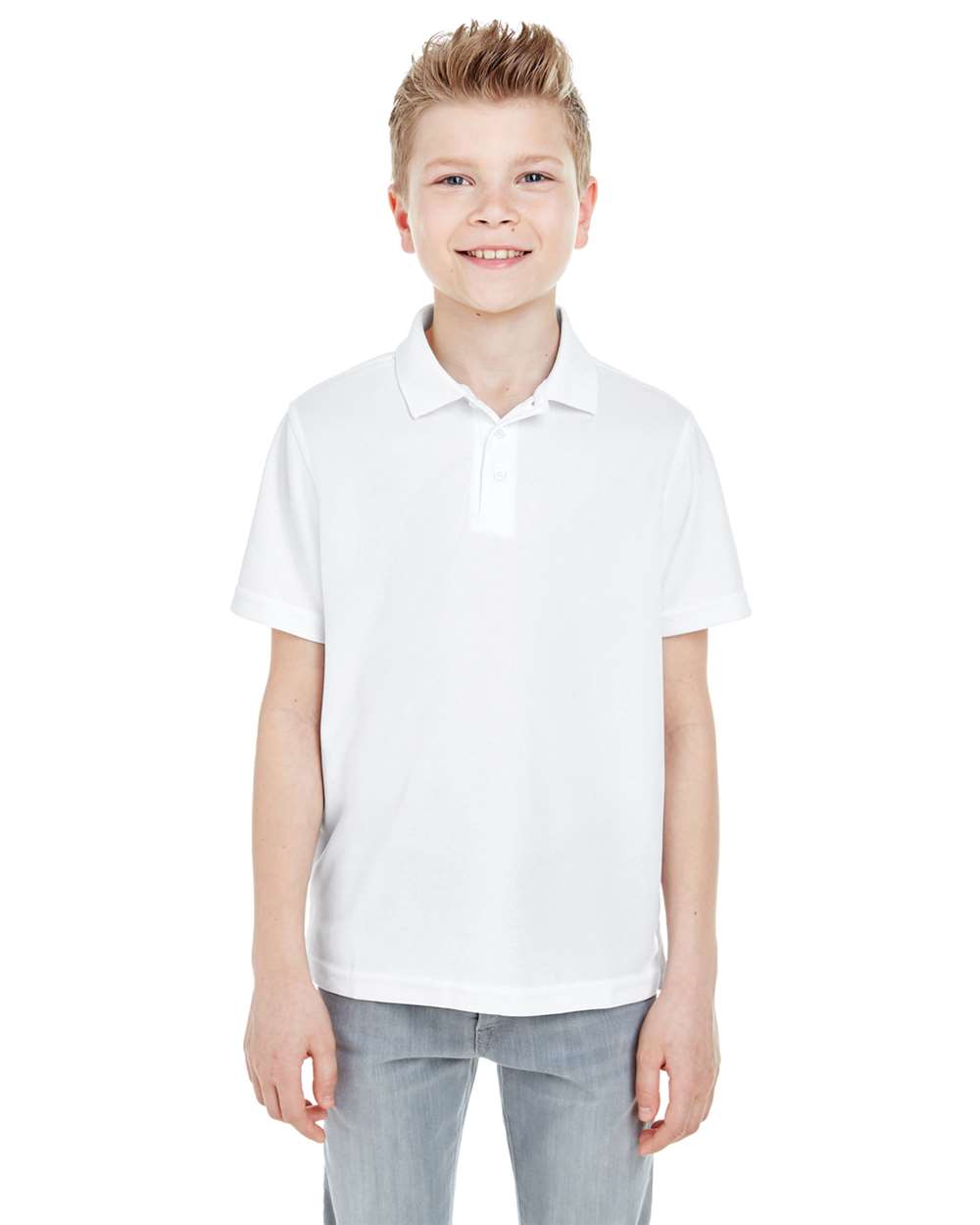 Youth Cool & Dry Mesh Piqué Polo - OnModelFront - B887E1003 - White