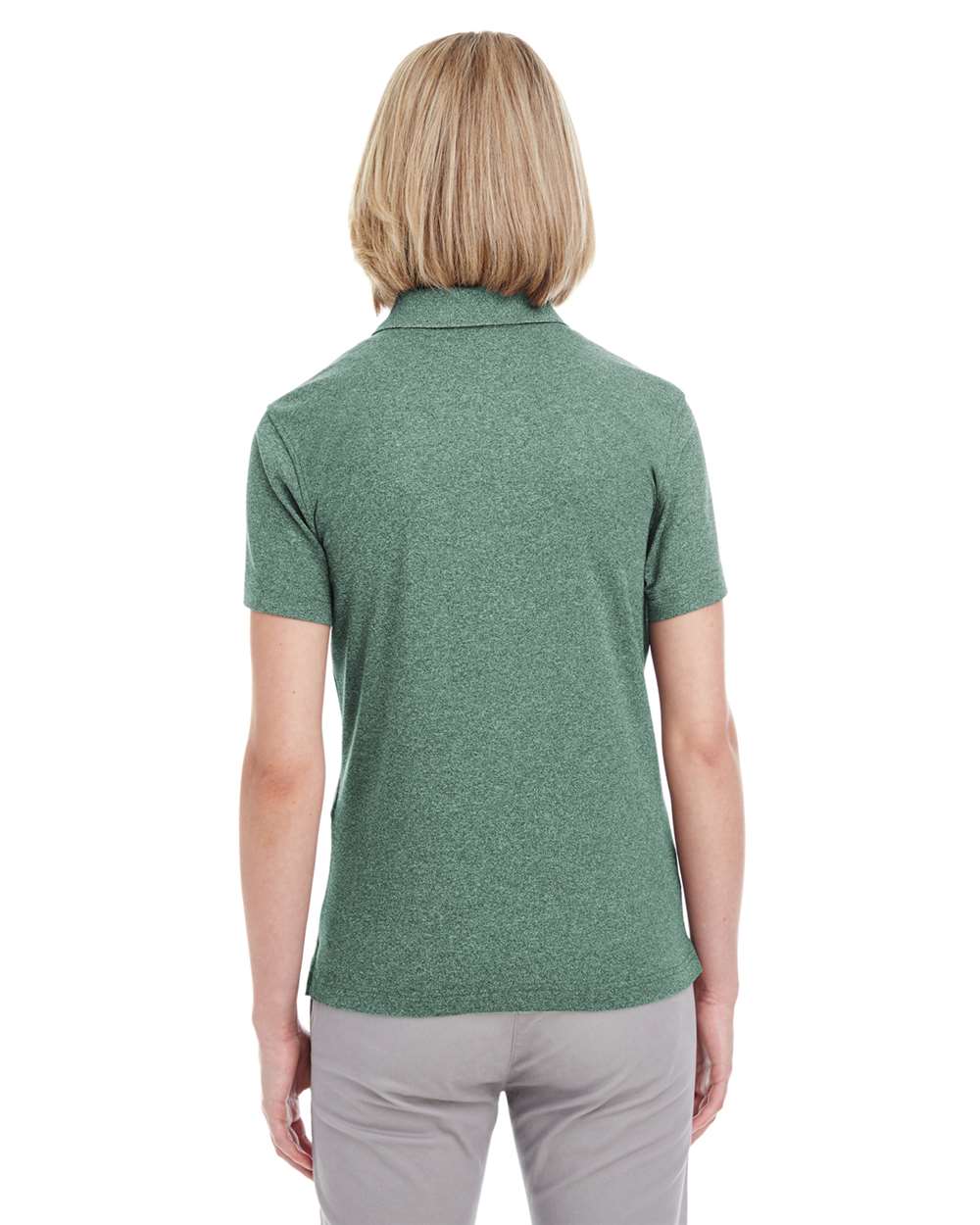 Women's Heathered Pique Polo - OnModelBack - B958E1542 - Forest Green Heather