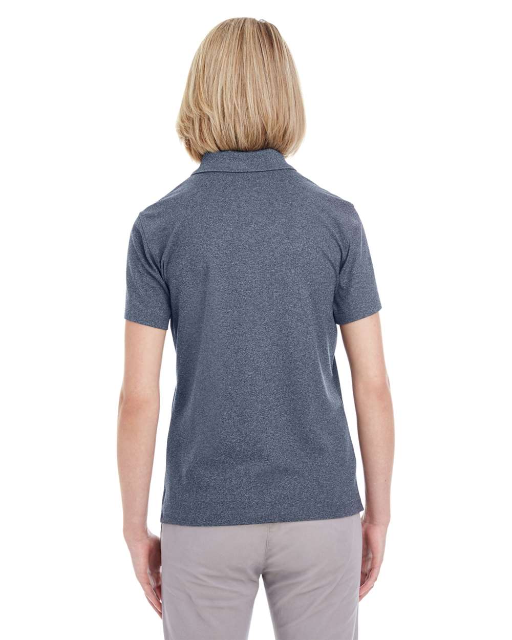 Women's Heathered Pique Polo - OnModelBack - B958E1652 - Navy Heather