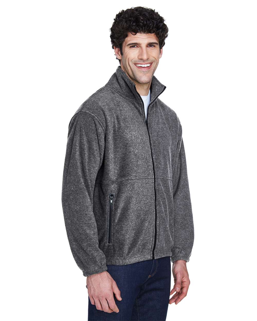 Men's Iceberg Fleece Full-Zip Jacket - OnModelSide - B918E1623 - Charcoal