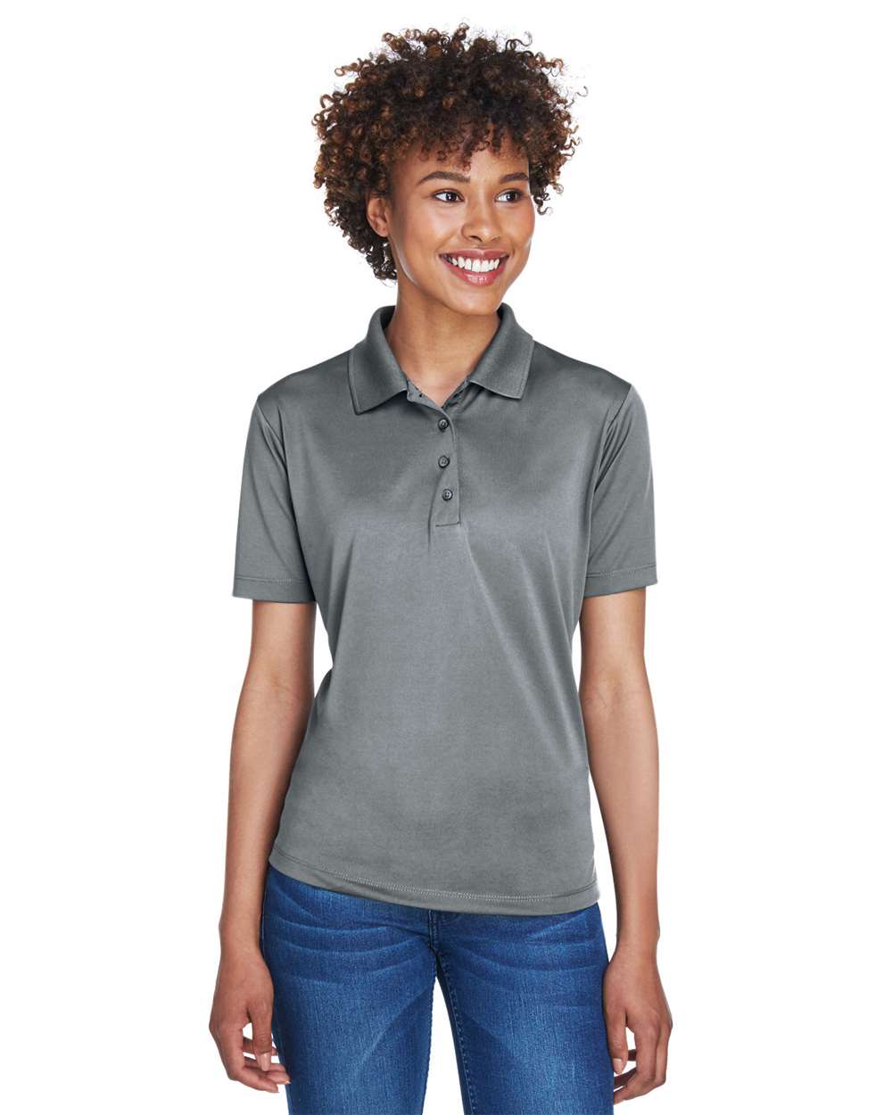 Women's Cool & Dry 8-Star Elite Performance Interlock Polo - OnModelFront - B929E1623 - Charcoal