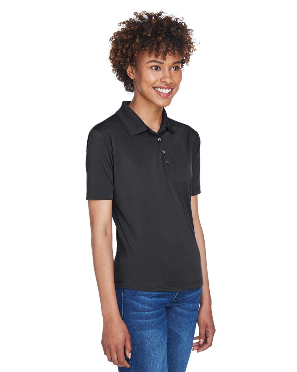 Women's Cool & Dry 8-Star Elite Performance Interlock Polo - OnModelSide - B929E1503 - Black
