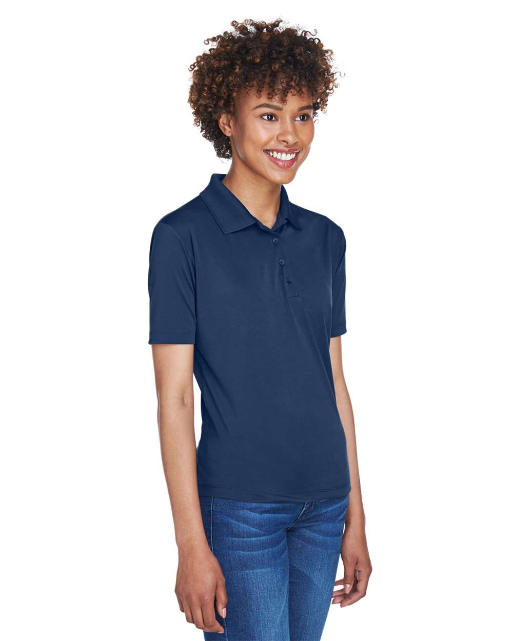 Women's Cool & Dry 8-Star Elite Performance Interlock Polo - OnModelSide - B929E1653 - Navy