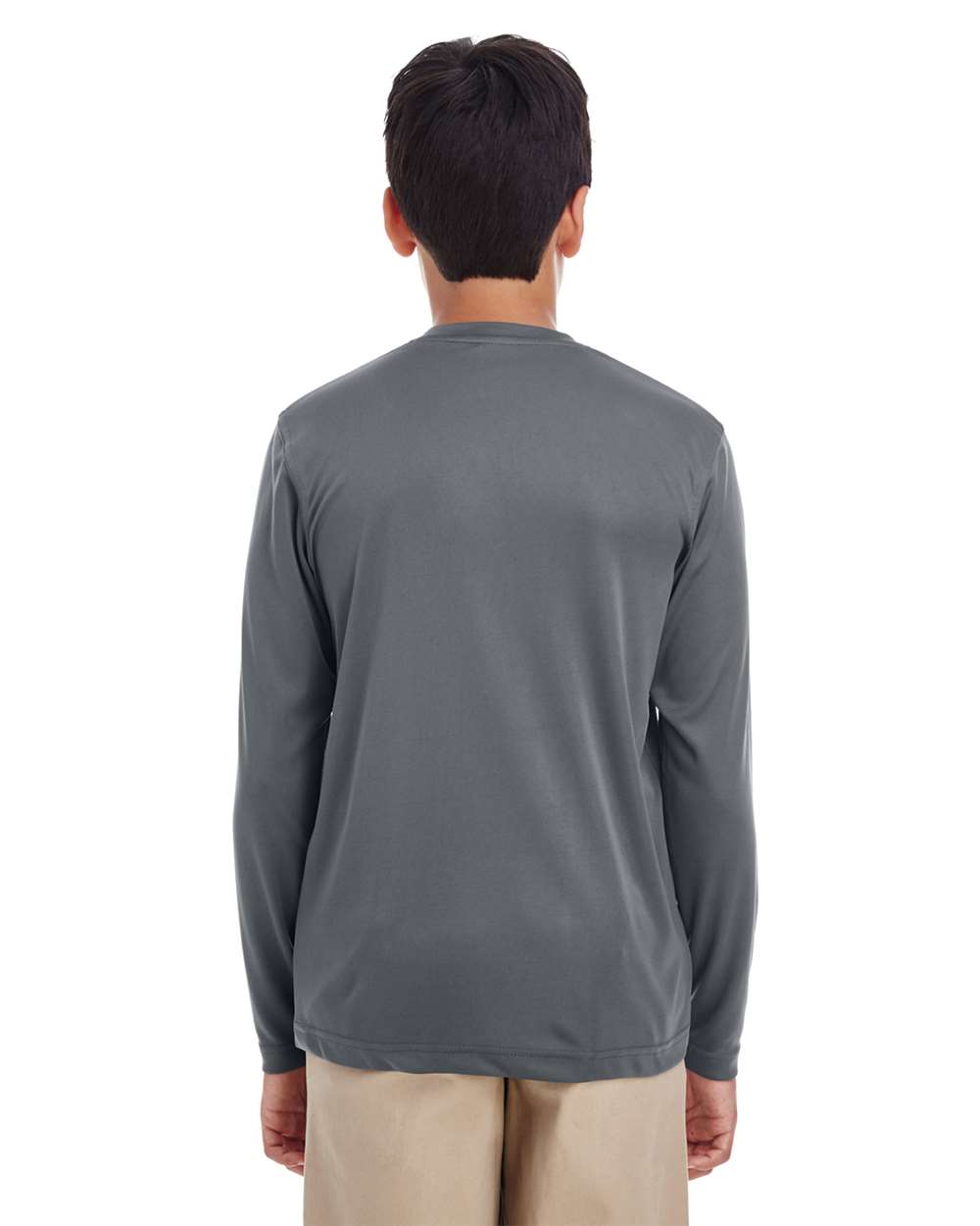 Youth Cool & Dry Performance Long Sleeve Top - OnModelBack - B937E1622 - Charcoal