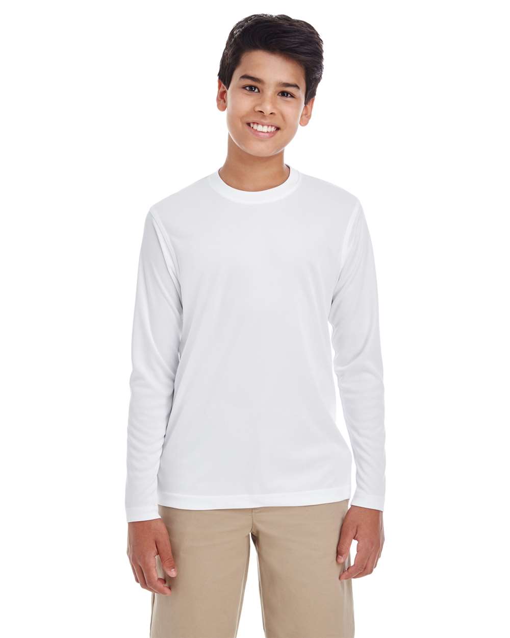 Youth Cool & Dry Performance Long Sleeve Top - OnModelFront - B937E1002 - White