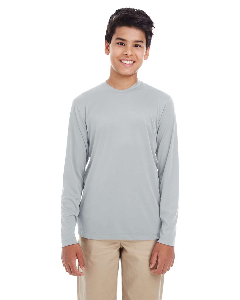 Youth Cool & Dry Performance Long Sleeve Top - OnModelFront - B937E1592 - Grey