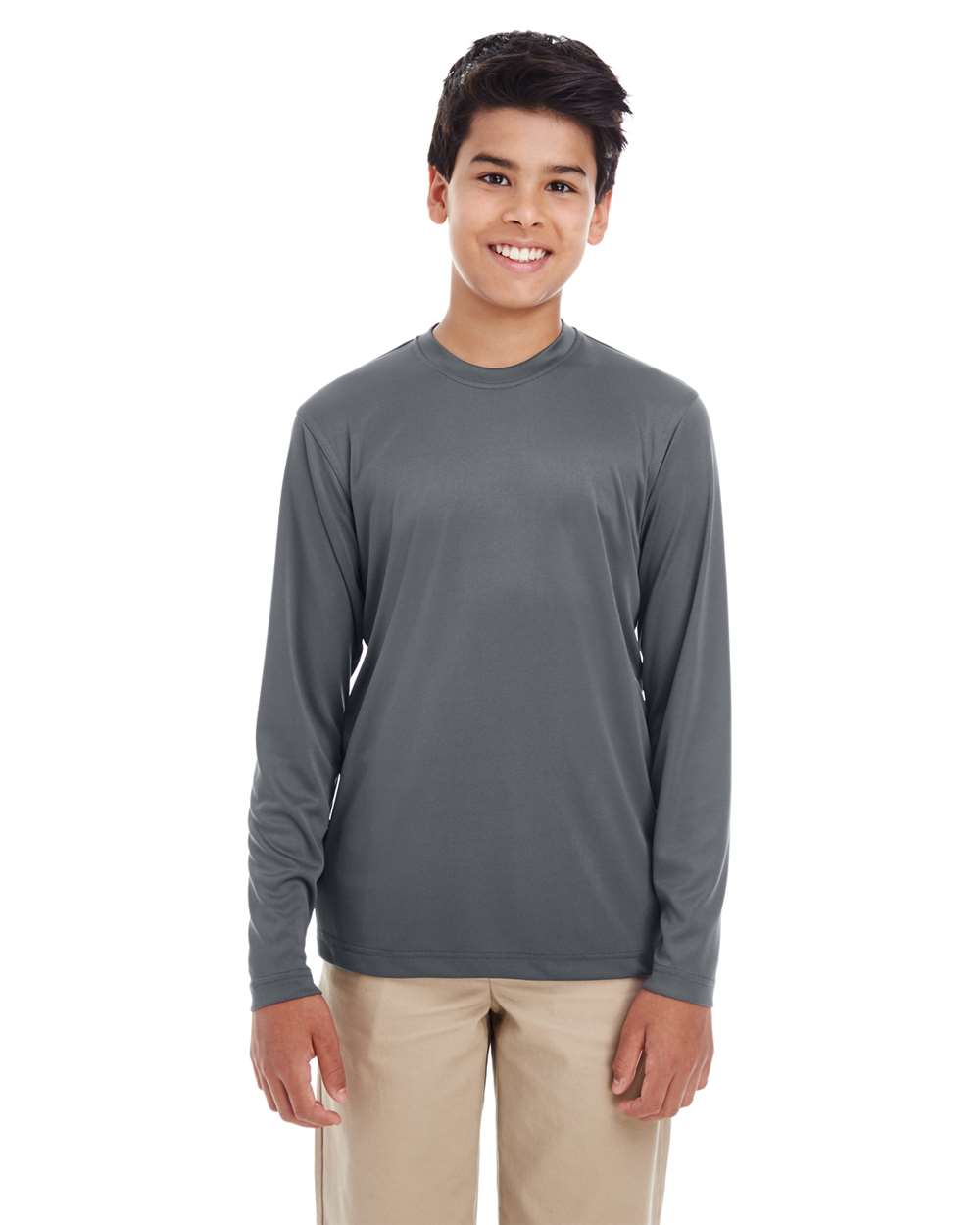 Youth Cool & Dry Performance Long Sleeve Top - OnModelFront - B937E1622 - Charcoal