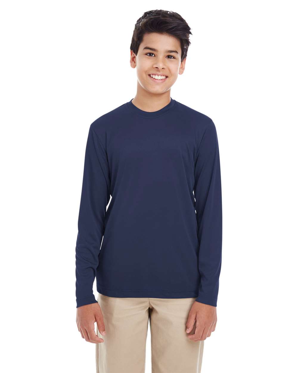 Youth Cool & Dry Performance Long Sleeve Top - OnModelFront - B937E1652 - Navy